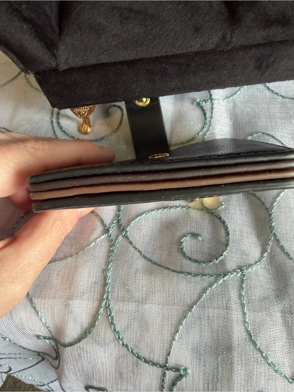 Fossil Black Leather Snap Card Holder with Gold Stud